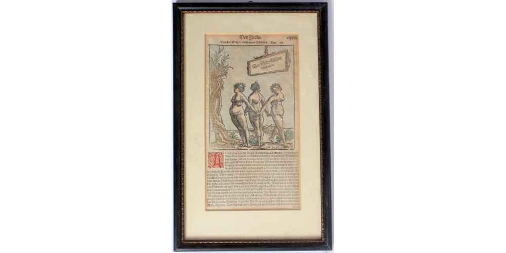 Itália - A Szibillák és könyveik (Schedel Világkrónika) - színezett metszet, antik keretben